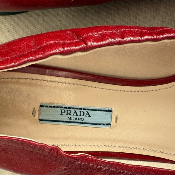 Prada Calzature Donna Red Patent Leather Tassel Ballet Flats Women Size 12 - Picture 3 of 15